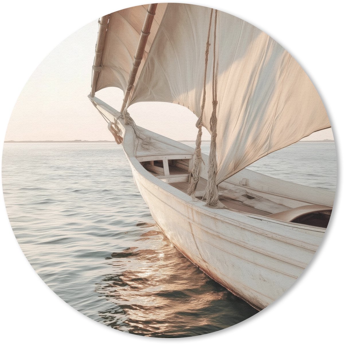 Muismat rond 30x30 cm - Mousepad Zeilboot - Zee - Beige - Zon - Ronde muismatten