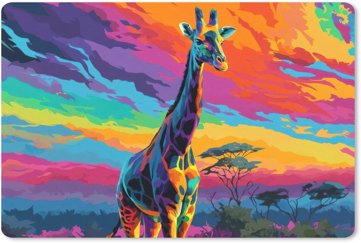 Muismat 27x18 cm - Mousepad Giraffe - Savanna - Lucht - Gekleurd - Muismatten