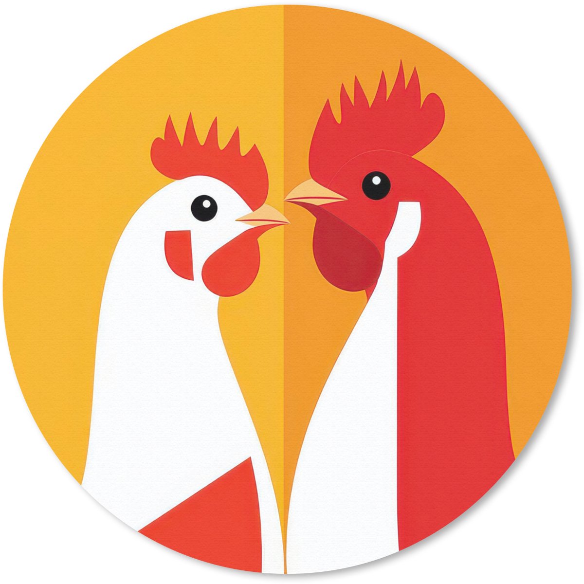 Muismat rond 40x40 cm - Mousepad Kippen - Oranje - Vlakken - Ronde muismatten
