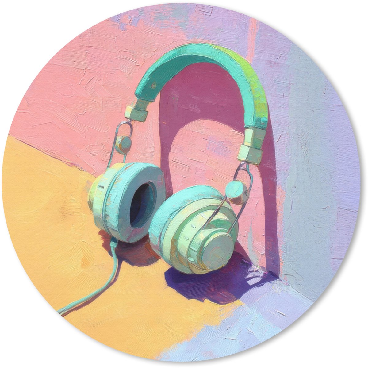 Muismat rond 20x20 cm - Mousepad Koptelefoon - Mintgroen - Draad - Ronde muismatten
