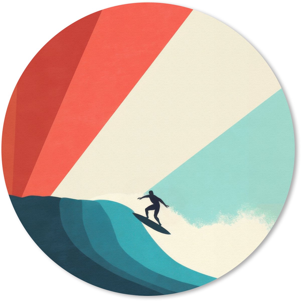 Muismat rond 30x30 cm - Mousepad Surfer - Abstract - Golven - Zonnestralen - Ronde muismatten