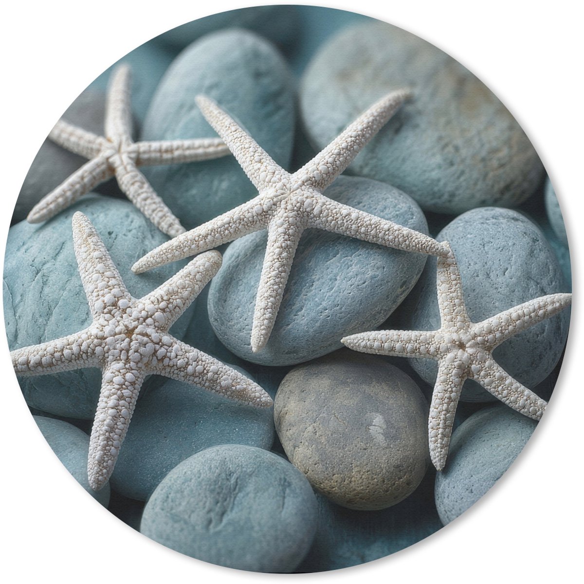 Muismat rond 50x50 cm - Mousepad Zeesterren - Stenen - Wit - Ronde muismatten