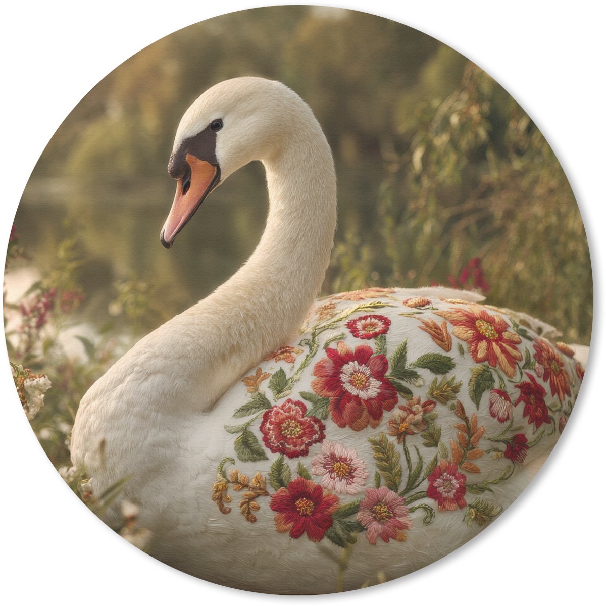 Muismat rond 20x20 cm - Mousepad Zwaan - Bloemen - Natuur - Ronde muismatten
