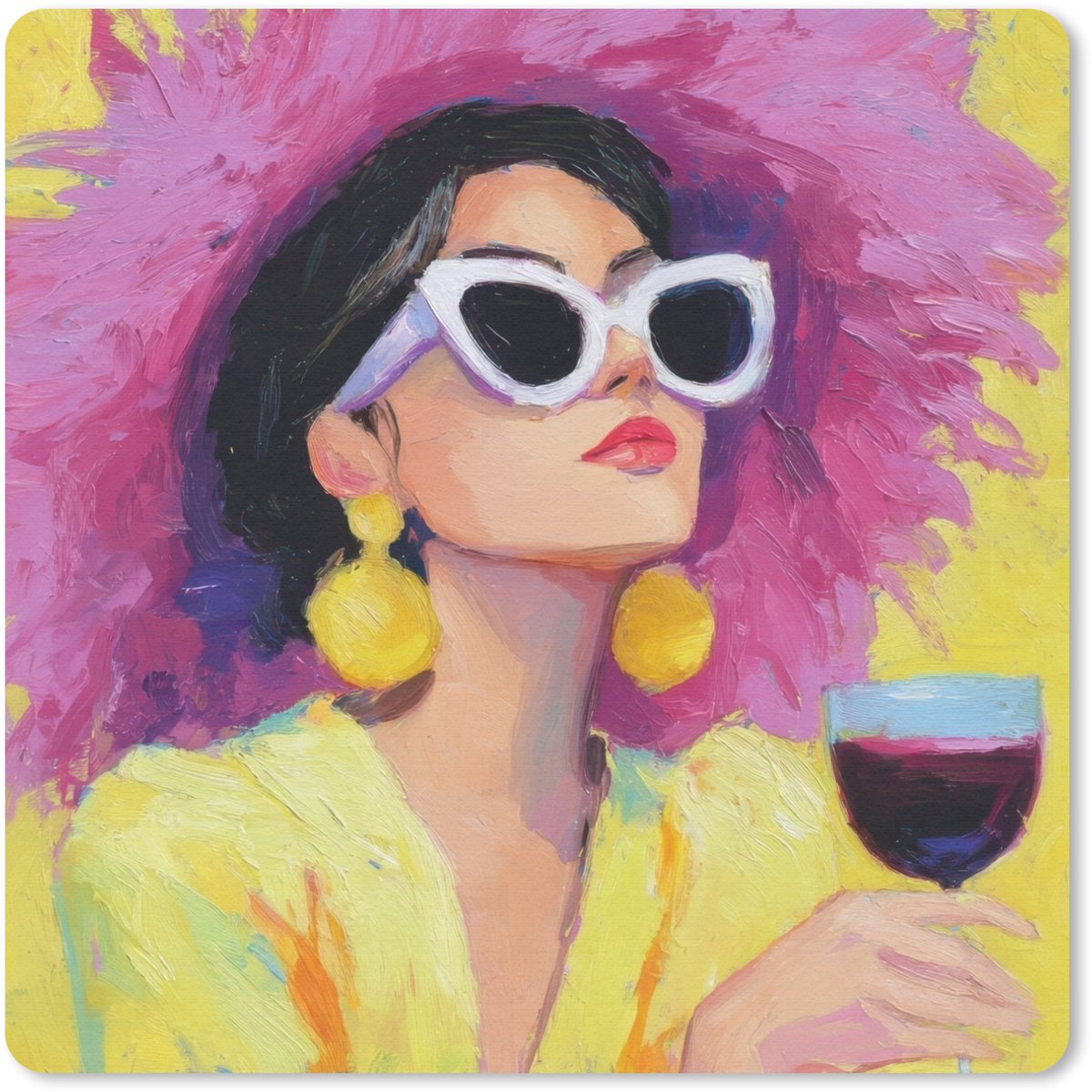 Muismat 20x20 cm - Mousepad Vrouw - Hoed - Paars - Wijn - Muismatten