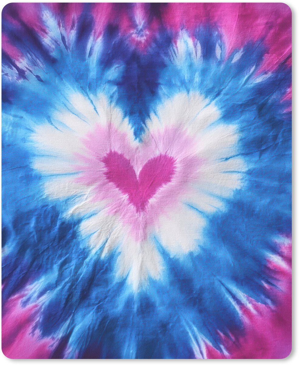 Muismat 19x23 cm - Mousepad Hartvormig - Tie dye - Paars - Muismatten
