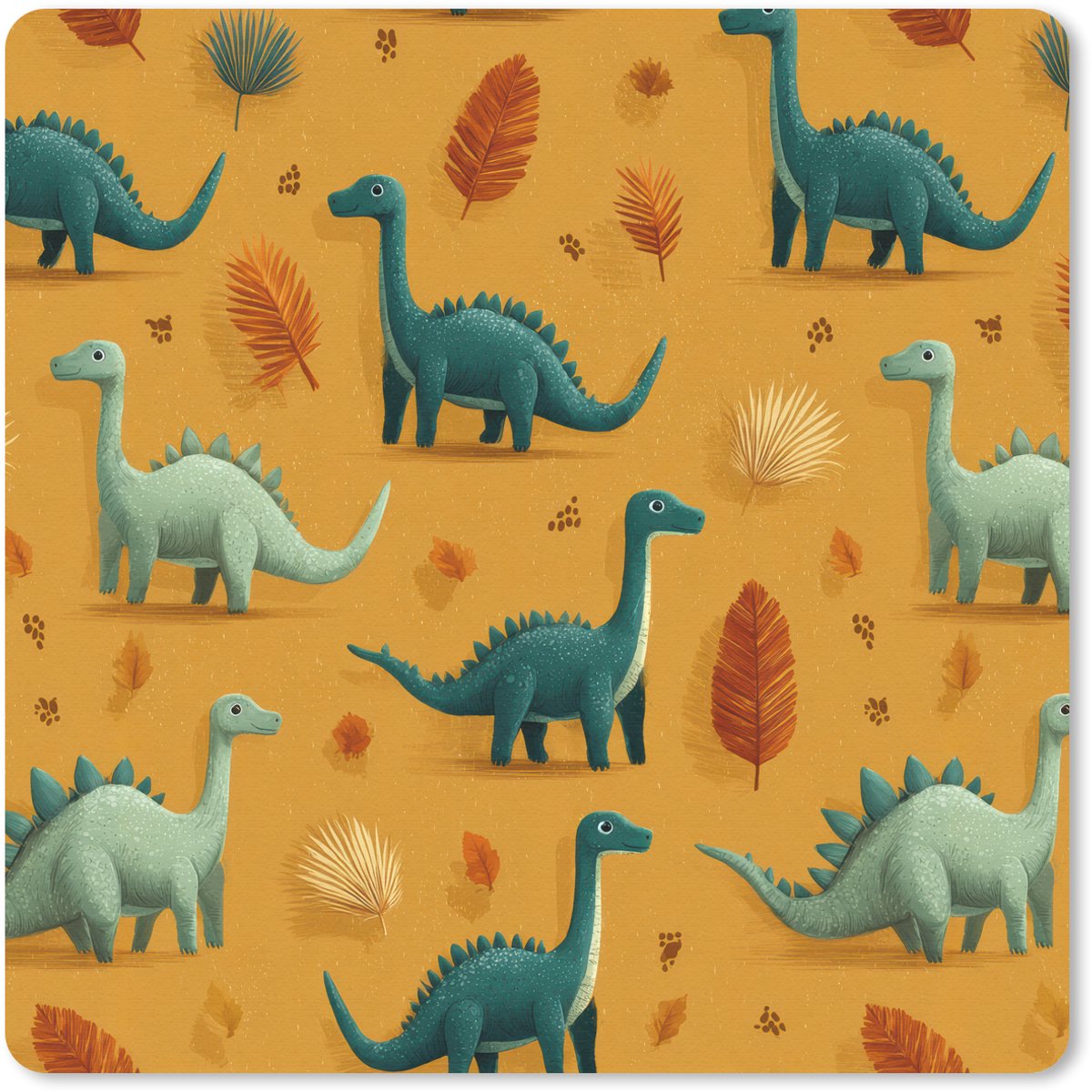 Muismat 20x20 cm - Mousepad Dinosaurussen - Stekels - Herfstbladeren - Bruin - Muismatten