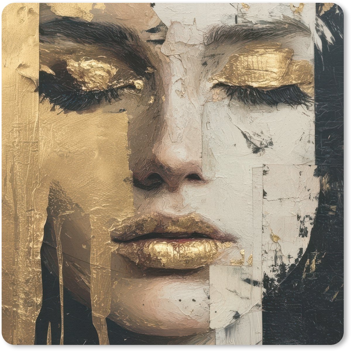 Muismat 30x30 cm - Mousepad Abstract - Goud - Gezicht - Lippen - Muismatten