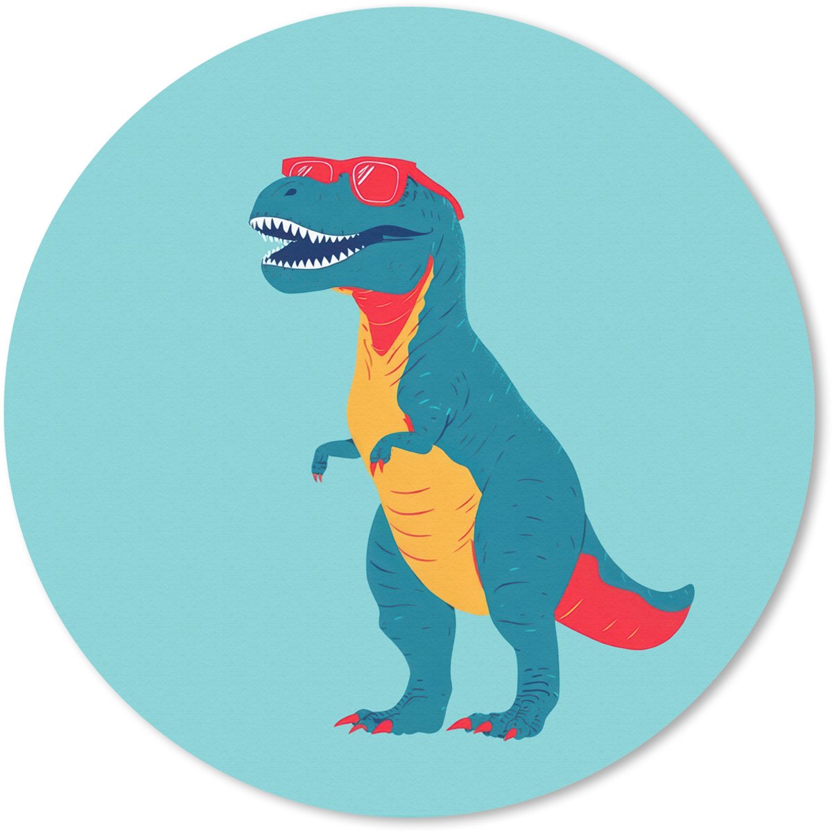 Muismat rond 50x50 cm - Mousepad Dinosaurus - Blauw - Zonnebril - Ronde muismatten