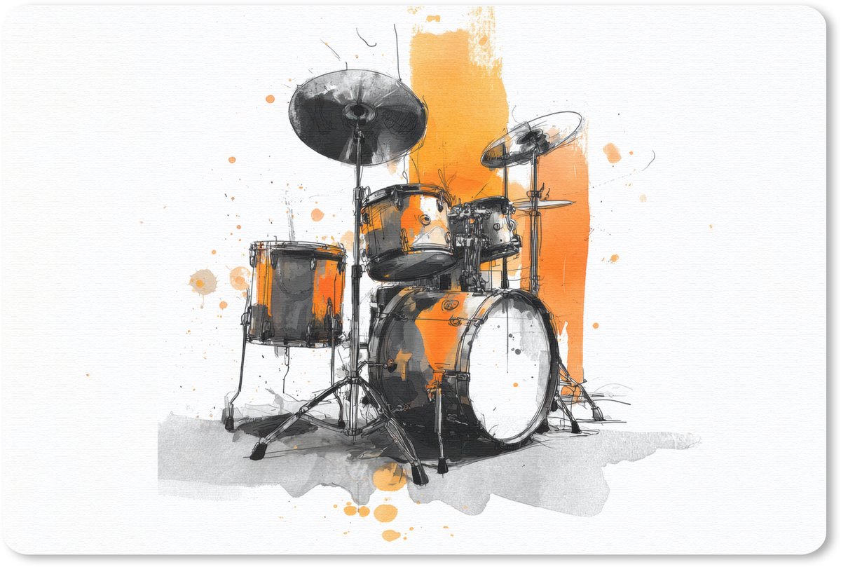 Muismat 27x18 cm - Mousepad Drumstel - Oranje - Zwart - Aquarelverf - Muismatten