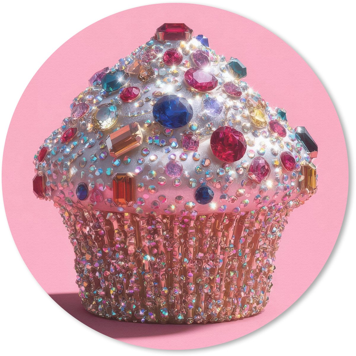Muismat rond 30x30 cm - Mousepad Cupcake - Kleurrijk - Edelstenen - Ronde muismatten
