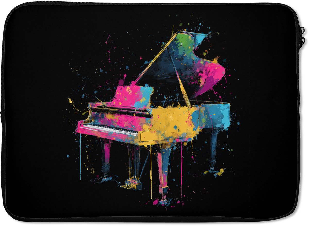 Laptophoes 13 inch - Piano - Kleurrijk - Verf - Modern - Laptop sleeve - Binnenmaat 32x22,5 cm - Zwarte achterkant