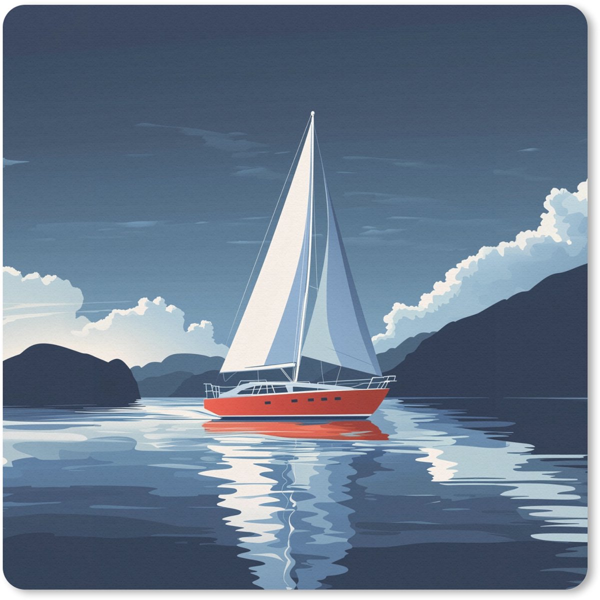 Muismat 20x20 cm - Mousepad Zeilboot - Donkere bergen - Stilte - Muismatten