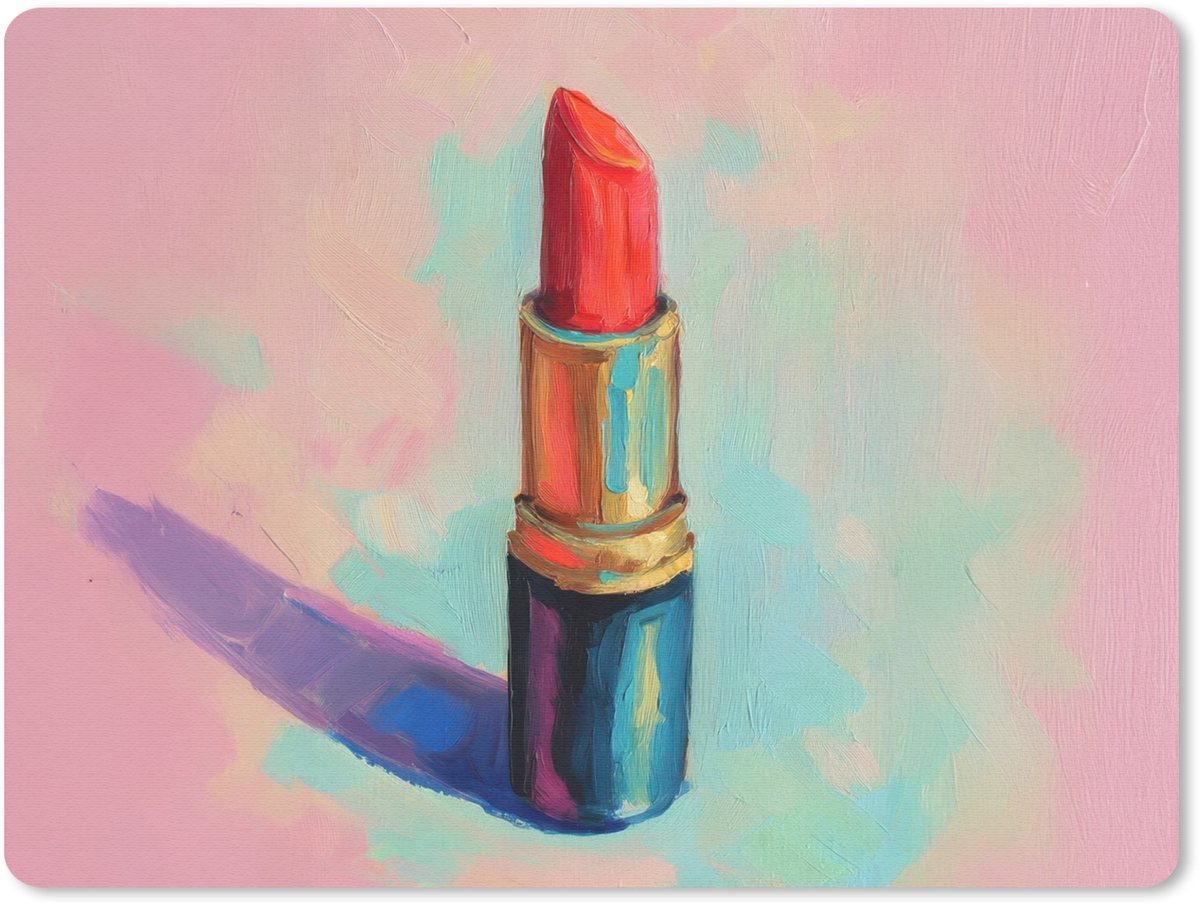 Muismat 23x19 cm - Mousepad Lippenstift - Rood - Penseelstreken - Muismatten