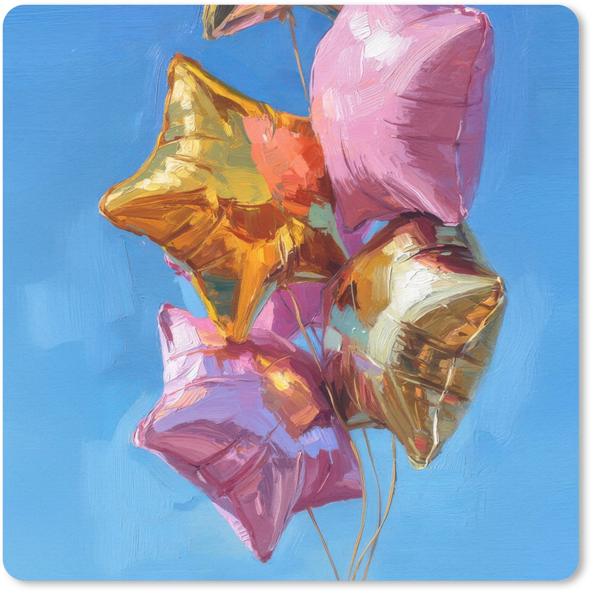 Muismat 20x20 cm - Mousepad Ballonnen - Goud - Stervorm - Roze - Muismatten