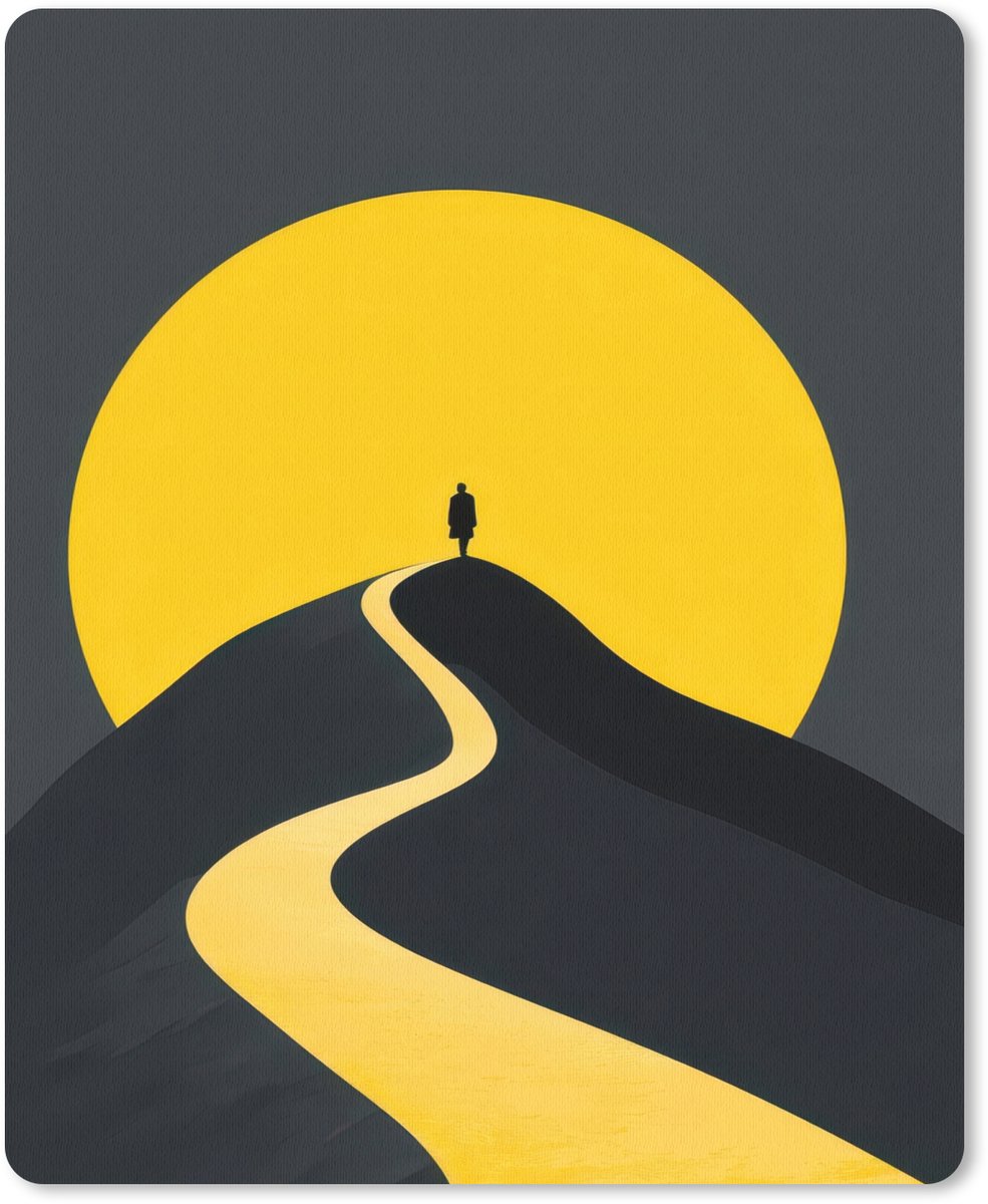 Muismat 19x23 cm - Mousepad Zon - Heuvel - Pad - Geel - Muismatten