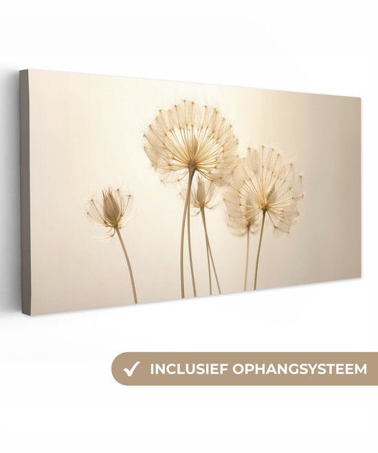 Canvas schilderij 160x80 cm - Wanddecoratie Zonlicht - Paardenbloem - Botanisch - Bloemen - Muurdecoratie woonkamer - Slaapkamer decoratie - Kamer accessoires - Schilderijen op canvas