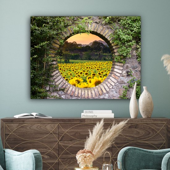Tableau sur toile 120x90 cm - Décoration murale Vue - Fleurs - Tournesol - Décoration murale salon - Décoration chambre - Accessoires chambre - Peintures