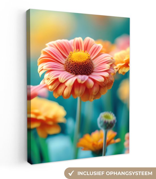 Canvas Schilderij 60x80 cm - Bloemen - Kleurrijk - Natuur - Gerbera - Wanddecoratie woonkamer - Muurdecoratie keuken - Slaapkamer decoratie - Schilderijen - Woonaccessoires