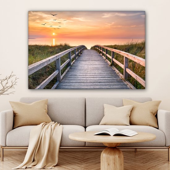 Toile - Plage - Vogels - Coucher de soleil - Dune - Tableaux sur toile nature - Peintures sur toile - Salon - Chambre - 120x80 cm