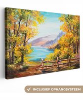 Toile - Peinture - Paysage - Arbres - Peinture à l'huile - Water - Montagnes - 60x40 cm - Peintures sur toile - Toile nature - Décoration murale