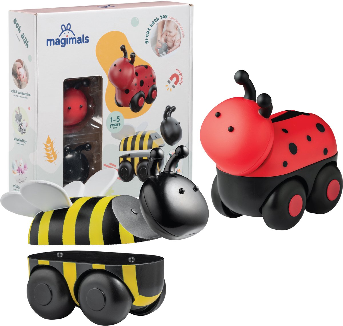 Magimals wheely insects box-interactieve & magnetische dieren op wielen (6 stuks). leuk en creatief speelgoed, perfect voor in bad of onderweg!