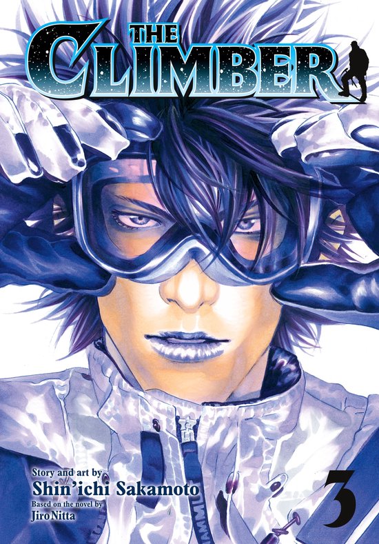 De cover van "The Climber" deel 3 toont een anime-illustratie van een jongeman met blauw haar, skibril, winterjas en handschoenen. Tekst: "The Climber", "3", "Story and art by Shin'ichi Sakamoto".