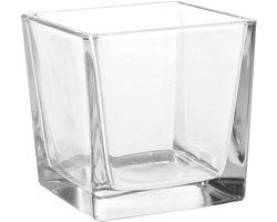 Kubusvormige Glazen Plantenpot - Dikke Helder Glazen Sierpot 14x14x14 cm