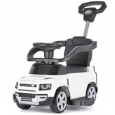 Land Rover Defender 2-in-1 Loopauto 1 tot 3 jaar – Officieel Gelicentieerde Loopauto met Duwstang, Beschermbeugels & Voetsteun – Meegroei-auto met Opbergvak & Anti-slip Wielen – Wit