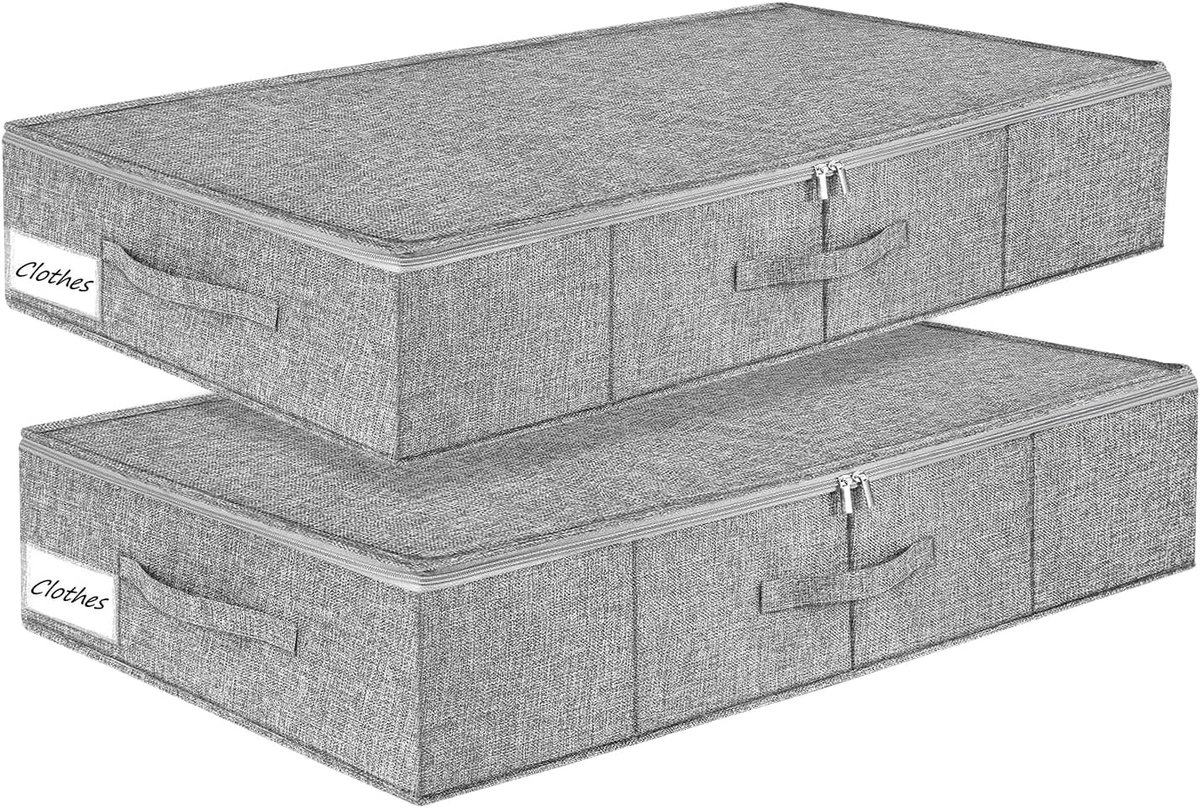 2 Stuks Opbergdozen Voor Onder Het Bed Met Deksel, Ritssluiting en Handgreep - Grijs