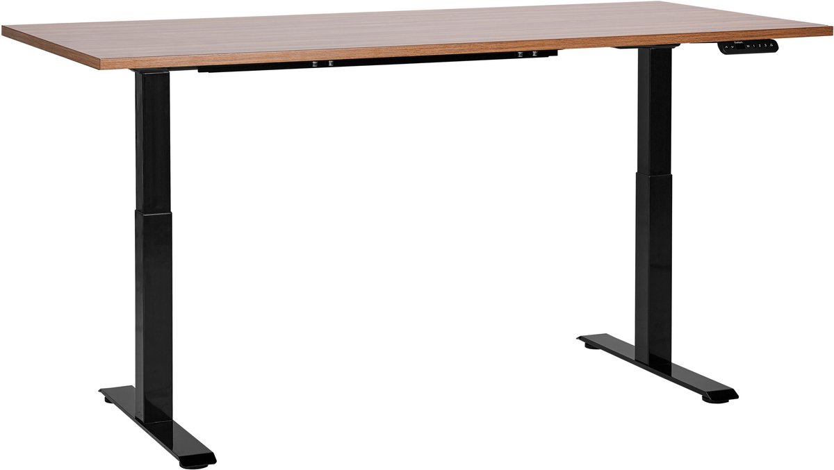 Beliani DESTINES - Elektrisch bureau - Donkerhout/Zwart- 160 cm - MDF Bruin