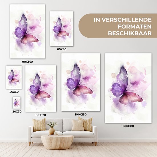 Tableau toile 80x120 cm - Décoration murale chambre enfant Papillon - Violet - Couleurs pastel - Décoration murale murale chambre bébé - Décoration chambre garçon et fille - Accessoires Bébé - Peintures