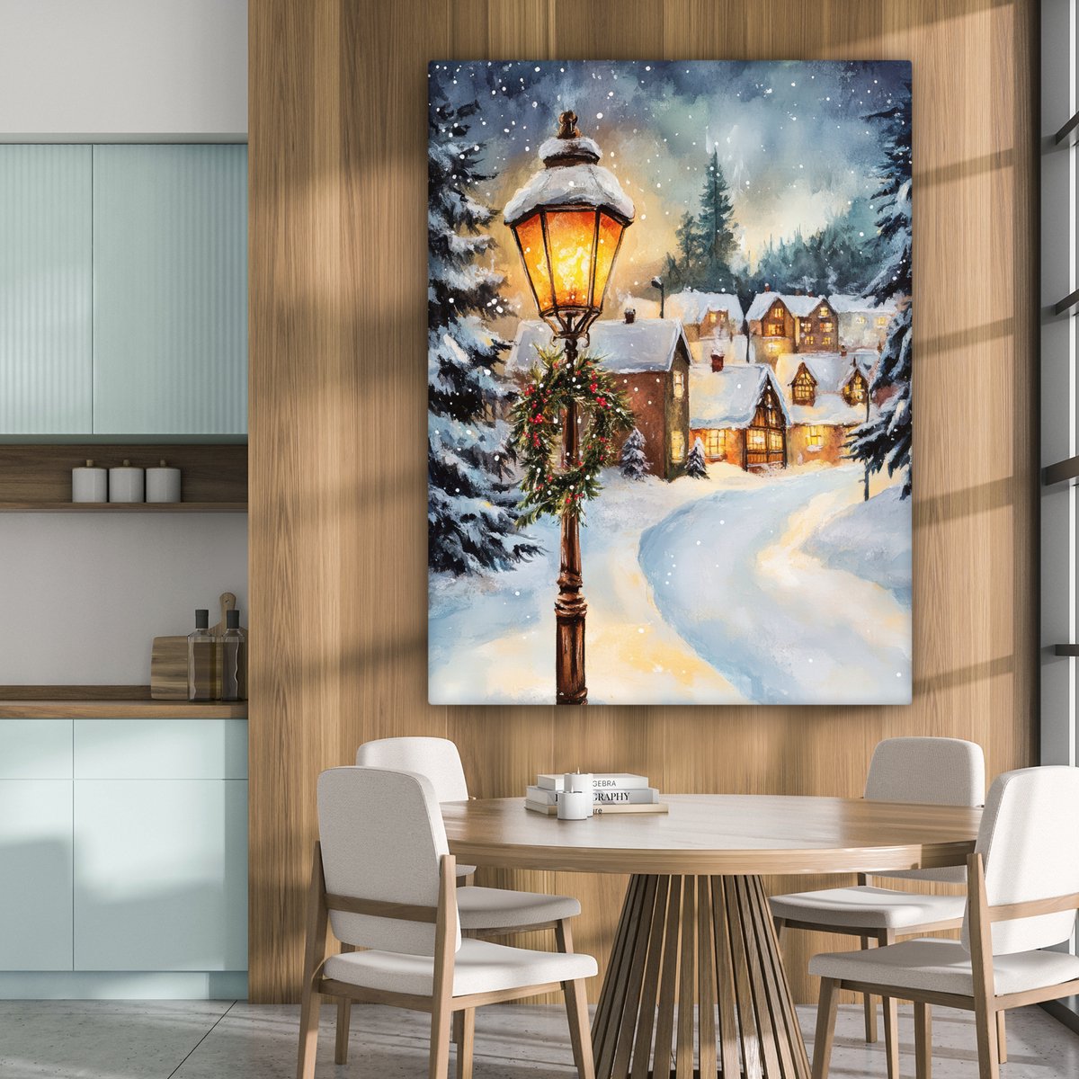 Canvas schilderij 120x160 cm - Wanddecoratie Kerstdorp - Huizen - Sneeuw - Kerst - Muurdecoratie woonkamer - Slaapkamer decoratie - Kamer accessoires - Schilderijen op canvas - Kerstdecoratie voor binnen - Kerstversiering - Kerstmis versiering – foto 6