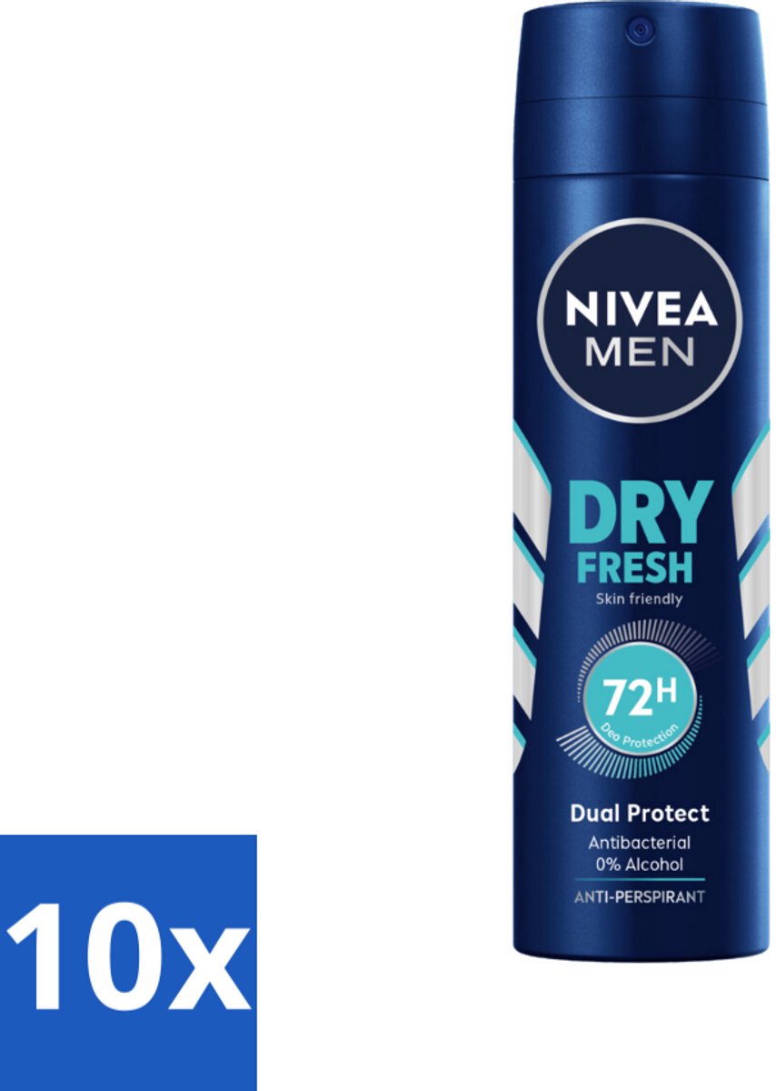 10 x NIVEA Men Deodorant Spray Dry Fresh 150 ml - Deodorant Spray - Anti-transpirant - 48 Uur Bescherming - Droge Huid - Frisheid