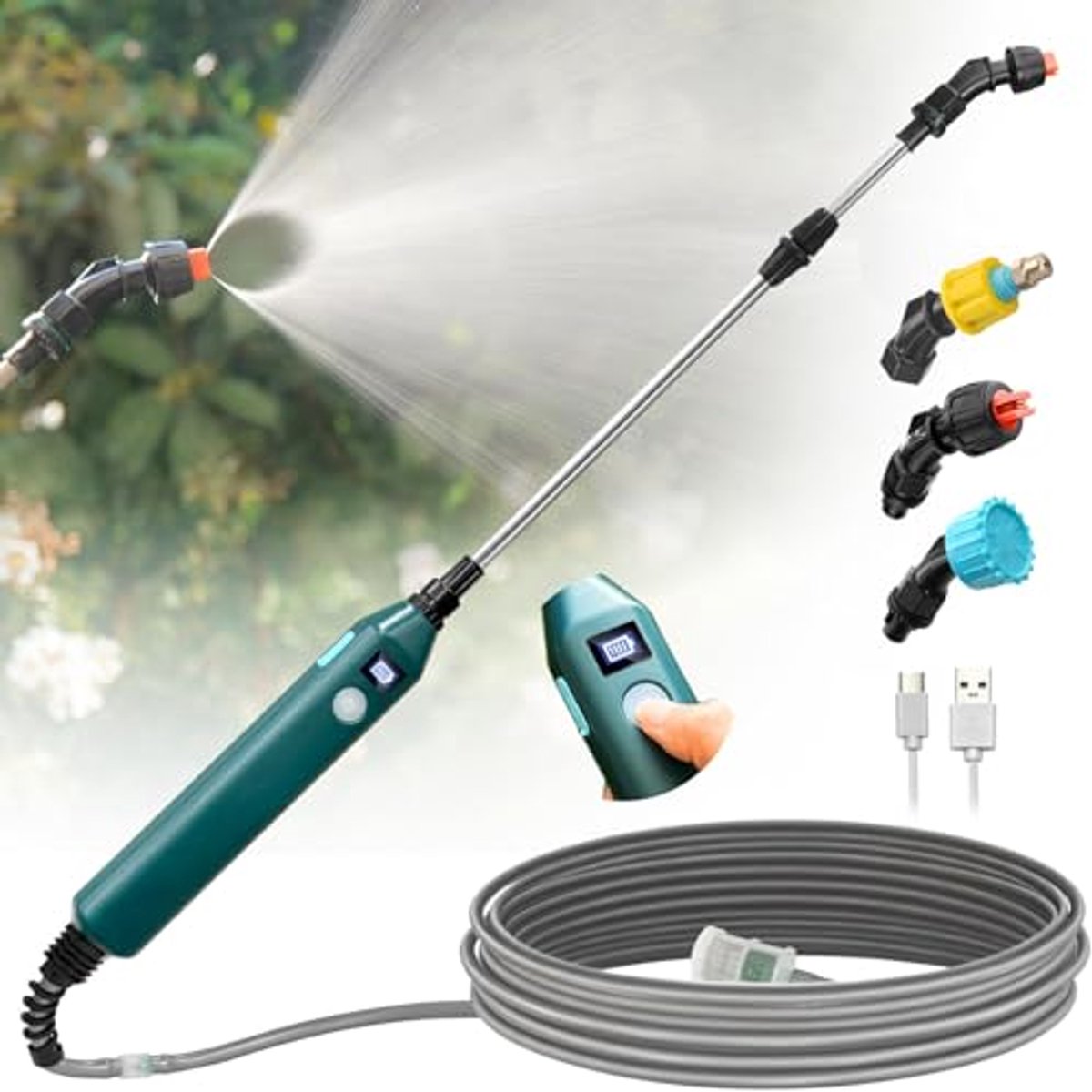 Elektrische Plantensproeier met 3 Sproeiers en 5 m Slang - USB-oplaadbare Accu-drukspuit voor Irrigatie