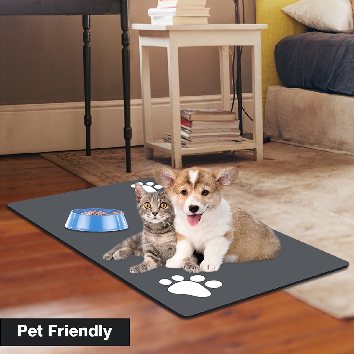 Hondenbak Mat Absorberende Hondenvoer Water Bak Mat Anti-Slip Katten Matten voor Voerbakken Huisdier Voeder Eet Matten voor Voedsel Water Bakken Waterdichte Voederplaatsmat (Dark Grey, 40 x 60 cm