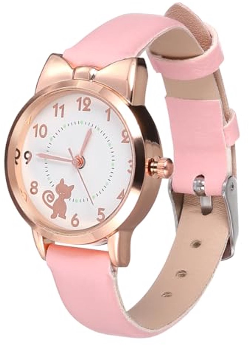 Kinderhorloge met schattig kattendesign - Analoog kwarts polshorloge voor meisjes