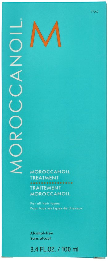 Moroccanoil Treatment doos, turquoise en oranje.