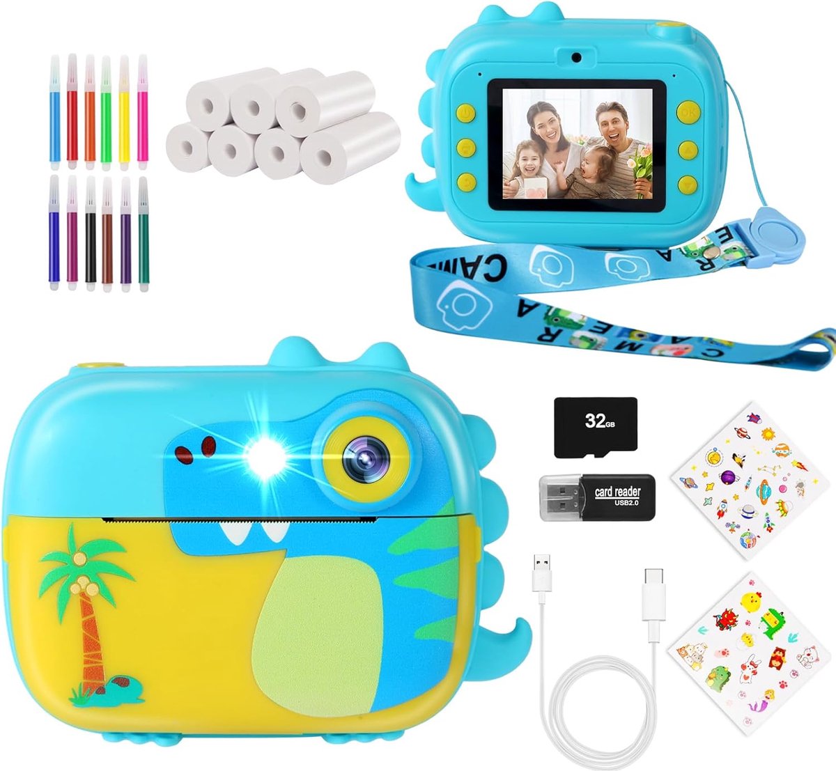 Kindercamera met Instant Print, HD Video en 32 GB Geheugenkaart