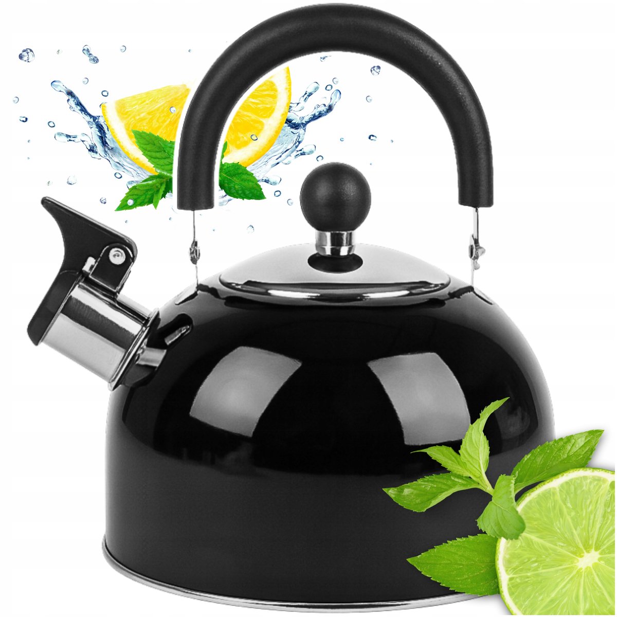 Zwarte RVS Waterkoker met Fluitje - 2L - Inductie & Gas