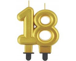 Gouden Metalic Kaars Cijfer 18 voor Verjaardag - 8cm