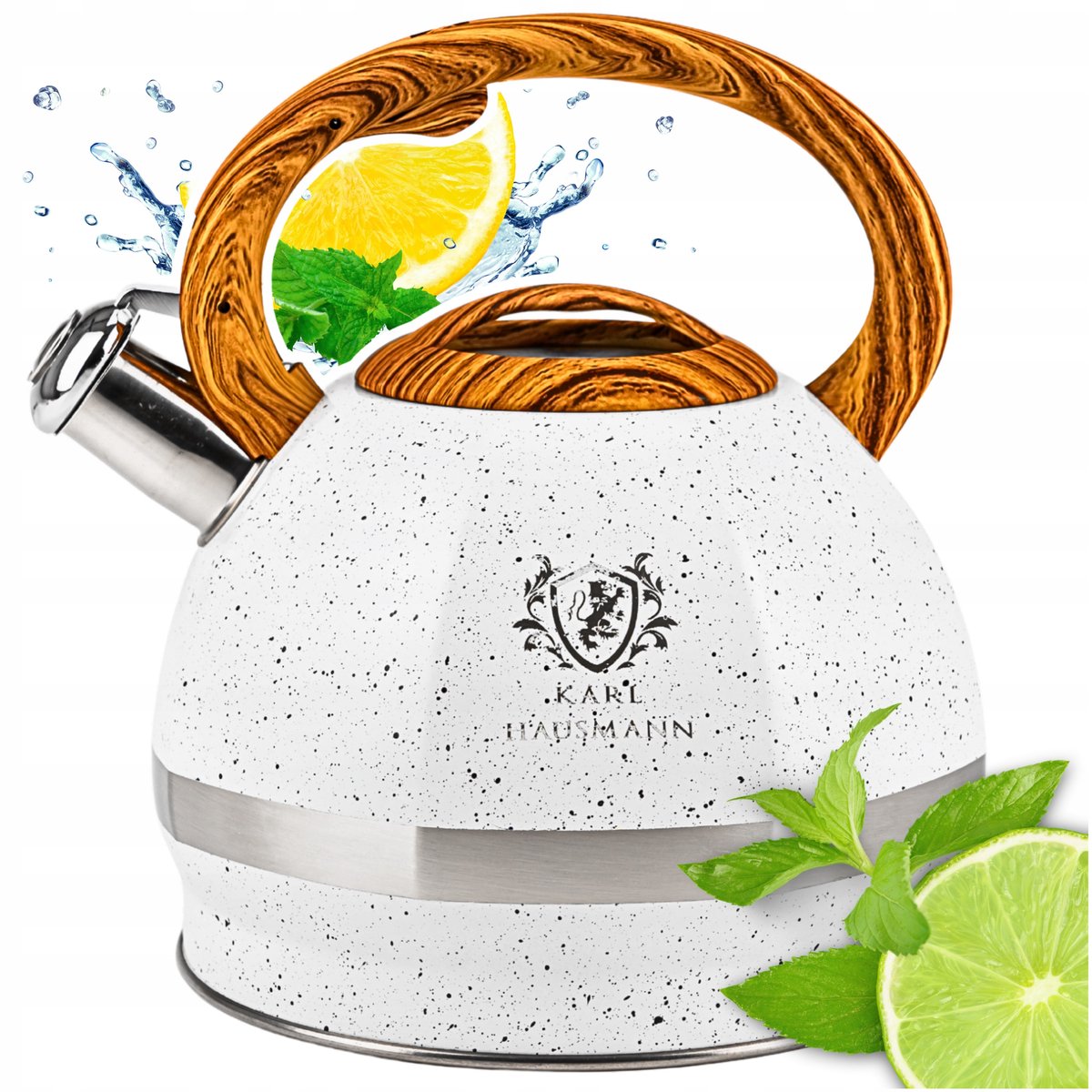 RVS Waterkoker 3L Wit Marmer met Fluitje - Geschikt voor Gas & Inductie