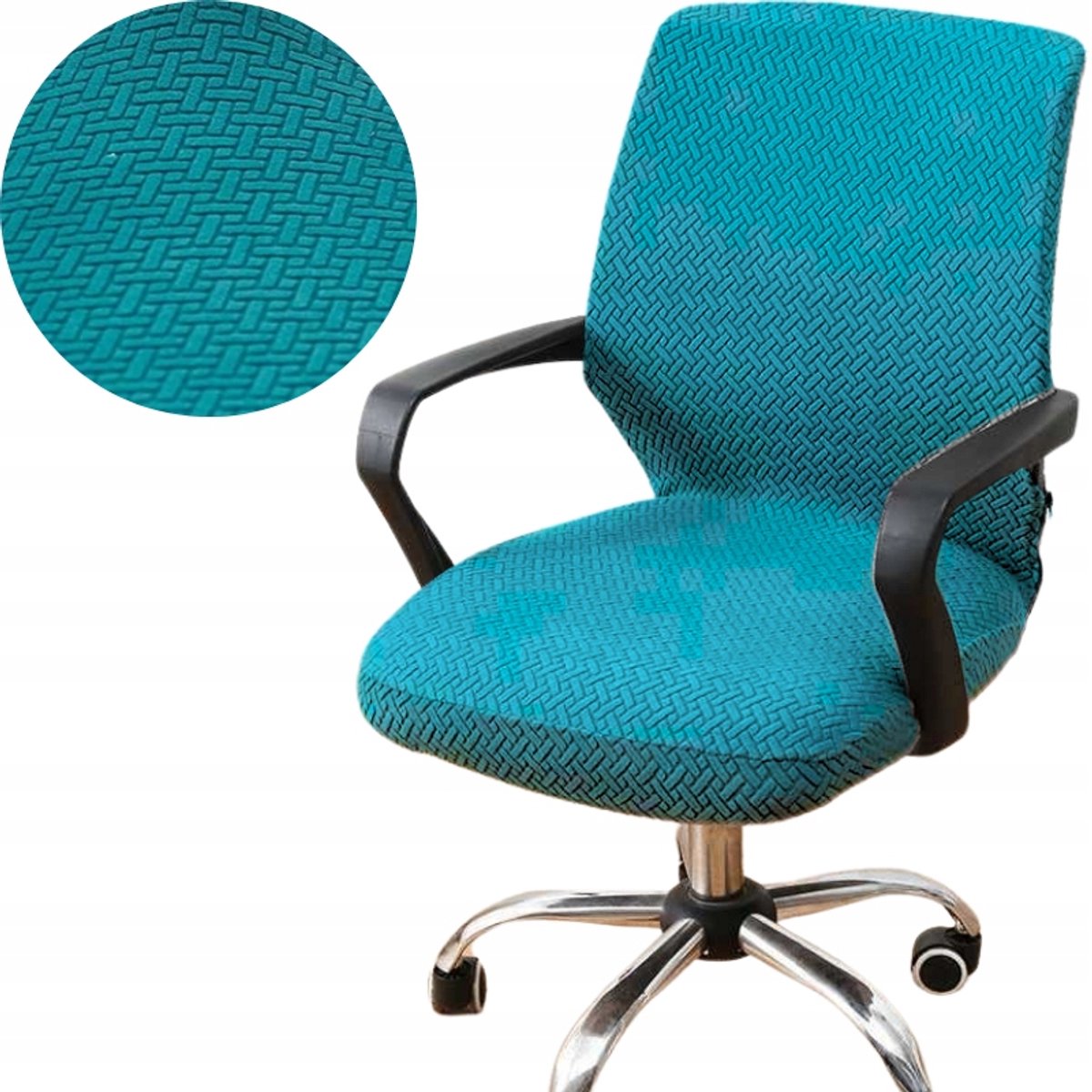 Turquoise Bureau Stoelhoezen - Elastisch & Duurzaam - Visgraat Patroon - Maat M