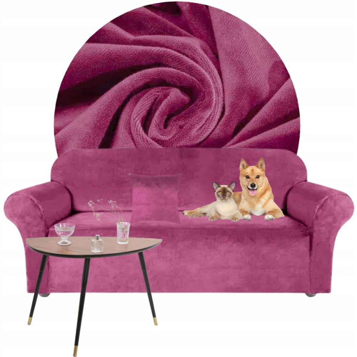 Elastische Velours Bankerroze Donkerroze 190-230 cm
