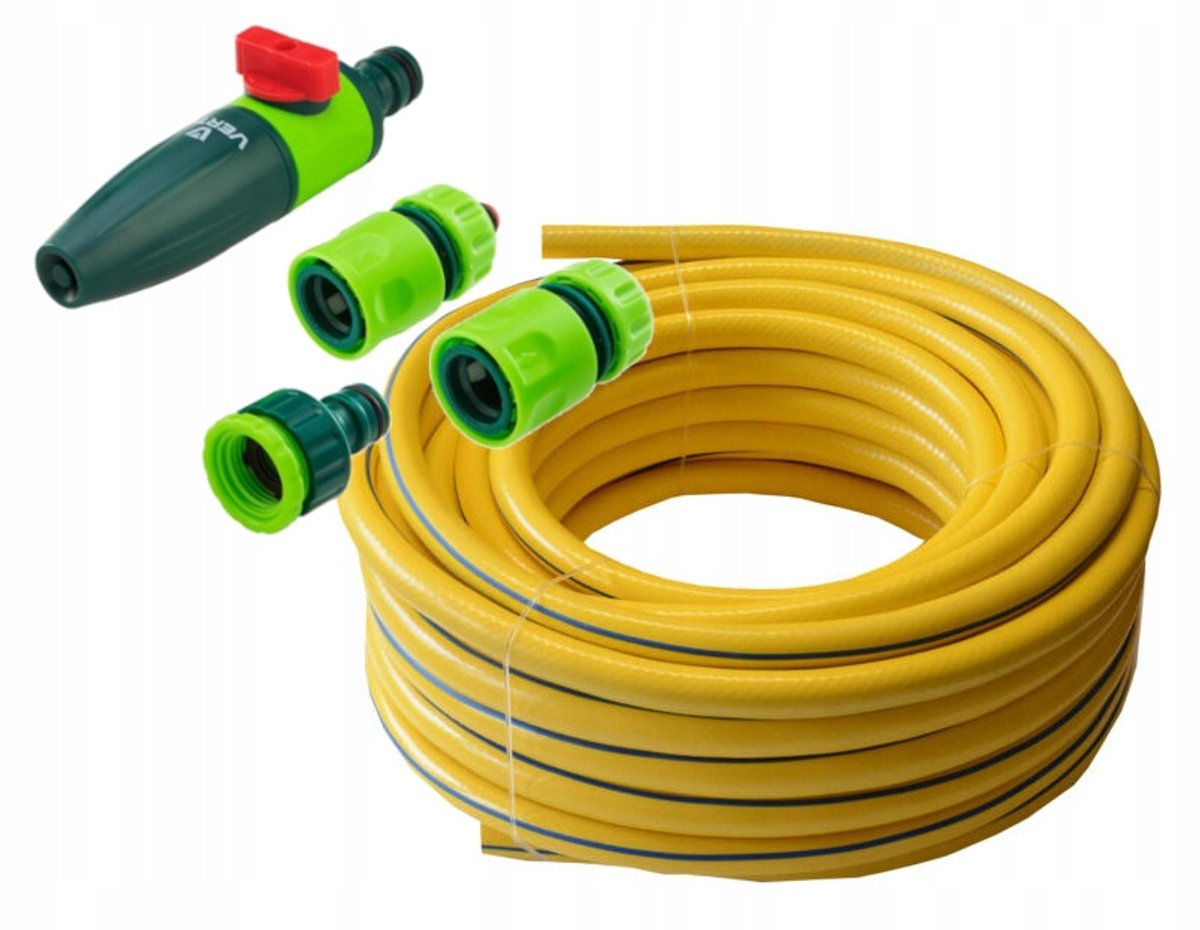 Premium tuinslang 1/2" 30m geel met sproeier en koppeling
