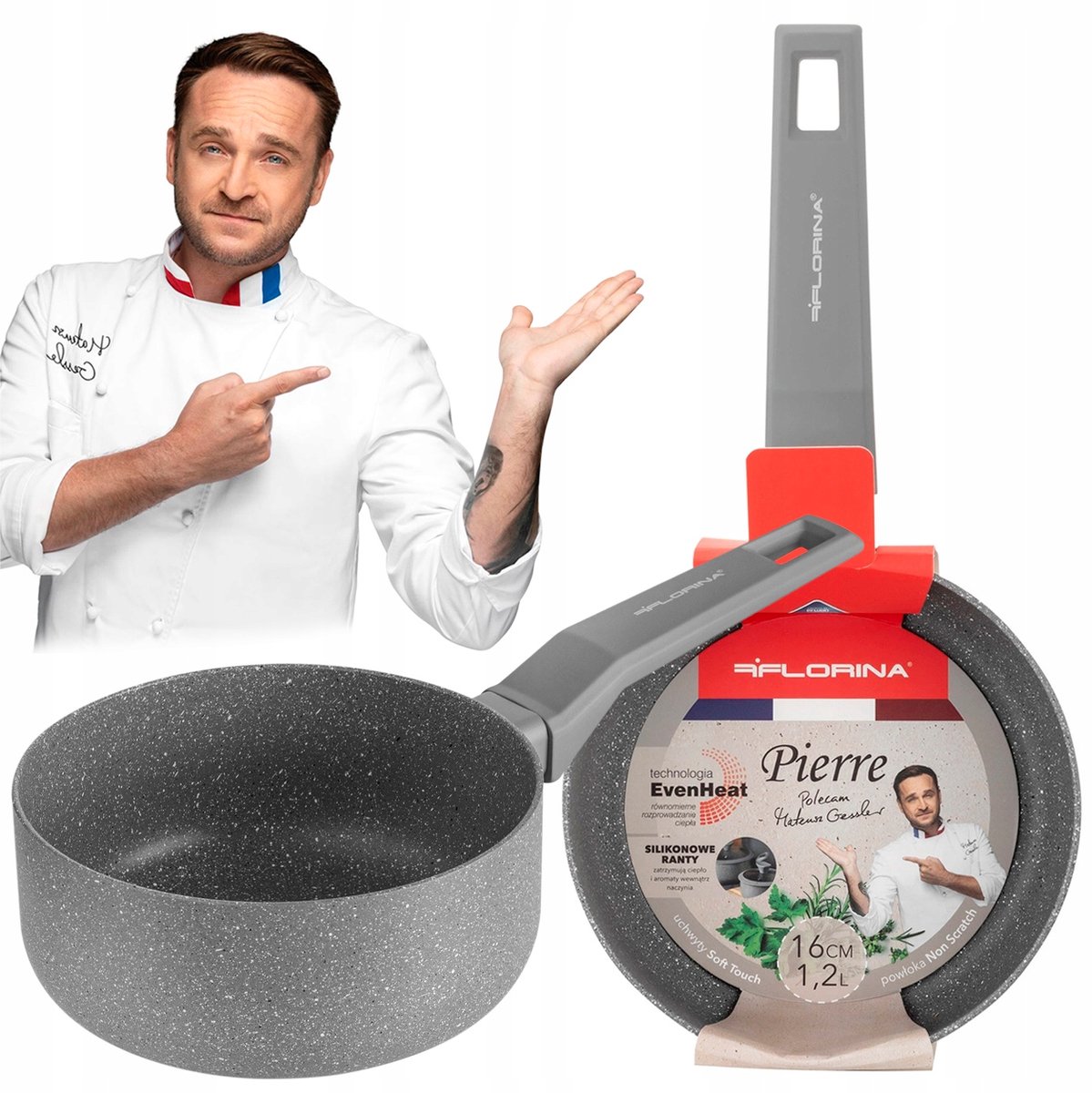 Florina Pierre Gietaluminium Steelpan - 16 cm - 1,2L - Geschikt voor Gas, Inductie, Elektrisch en Keramisch Fornuis - Soft Touch Handgreep - Antiaanbaklaag - Grijs