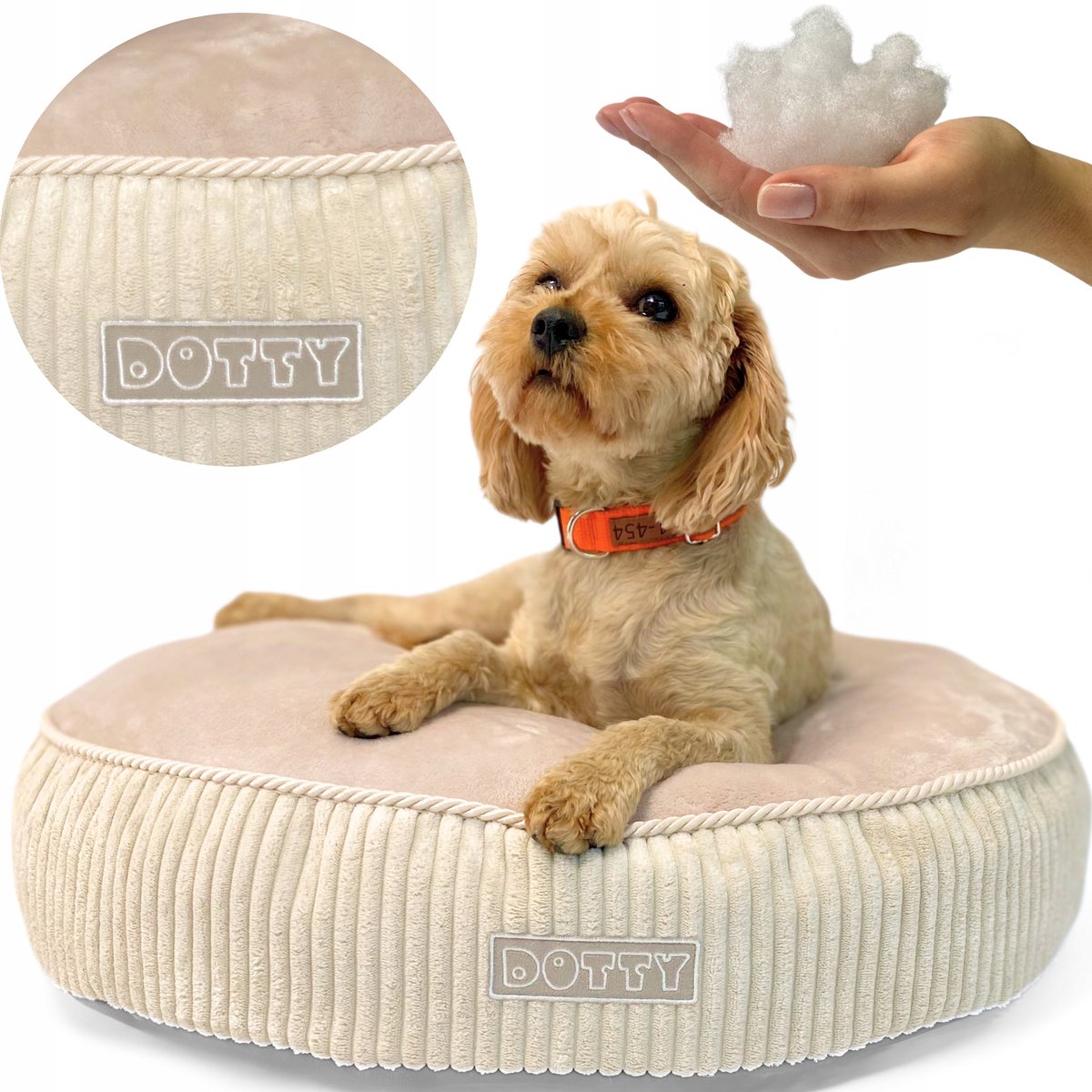 DOTTY Ronde Hondenkussen Puf - Zacht Corduroy & Minky - Maat M (60cm)