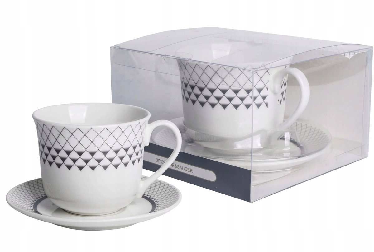 Geometrische Mok met Schotel 400ml - Stijlvol Porselein