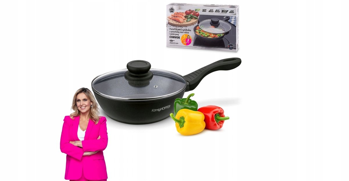 Konigoffer Corvos Diepe Pan 24cm met Glazen Deksel - Antiaanbaklaag