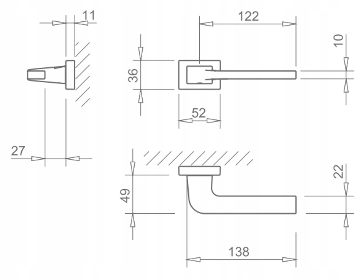 Tupai 3097 RE-96 Deurkruk - Chroom Satiné, Rechthoekige Rozet