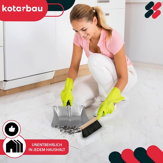 KOTARBAU® Stoffer En Blik Set, Metalen Vuilblik, Verzinkt Staal En Hout, Handeger van Hout, Stoffer En Blik Voor Open Haard, Terras, Werkplaats, Grijs En Naturel van KOTARBAU — afbeelding 4